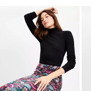 LOFT Black Long Sleeve Mock Neck Top